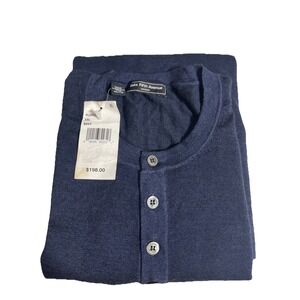 Mens XXL Navy Blue Wool Cashmere 4 Button light Long Sleeve Shirt Saks 5th Ave